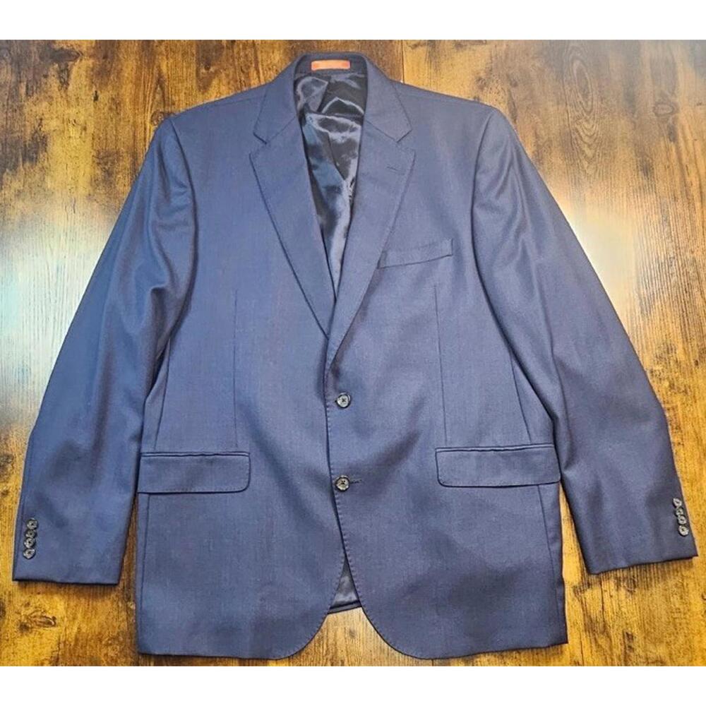 Cremieux Loro Piana Birdseye Blazer Men 48L Blue Solid Sport Coat Jacket Wool